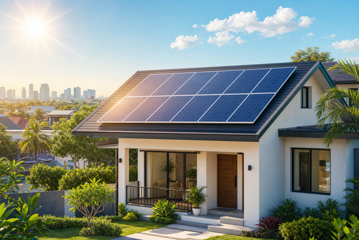 Solar panels helping a home use sunshine during the day