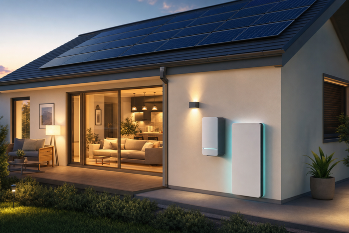 Solar home with battery backup equipment