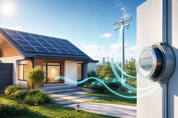 Solar home connected to an electricity meter
